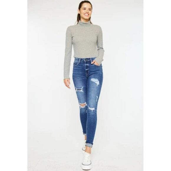 KANCAN HI-RISE ANKLE SKINNY DISTRESSD JEANS KC8342MSize 28 - Picture 1 of 14